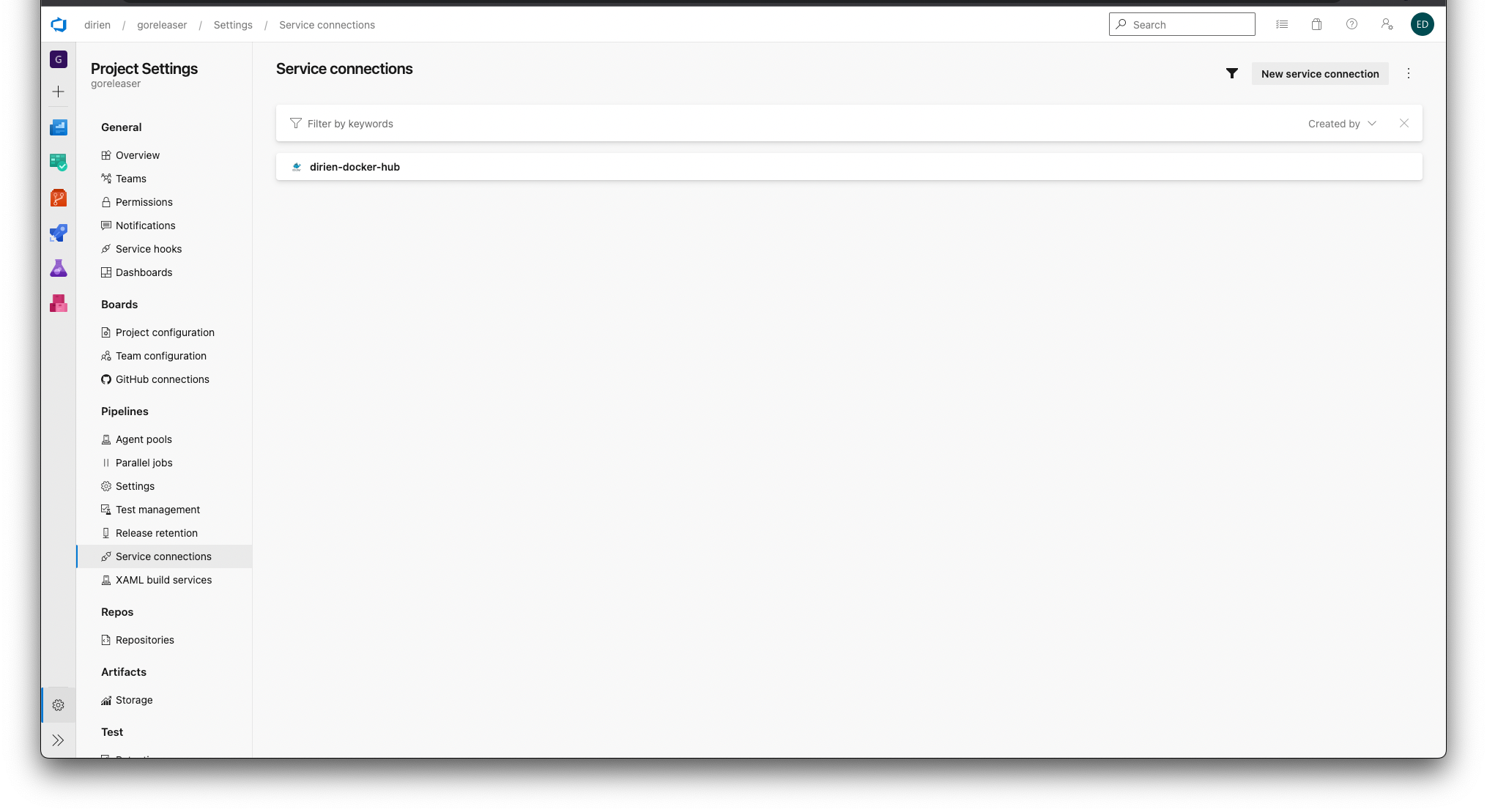 Switch to the Service Connections screen