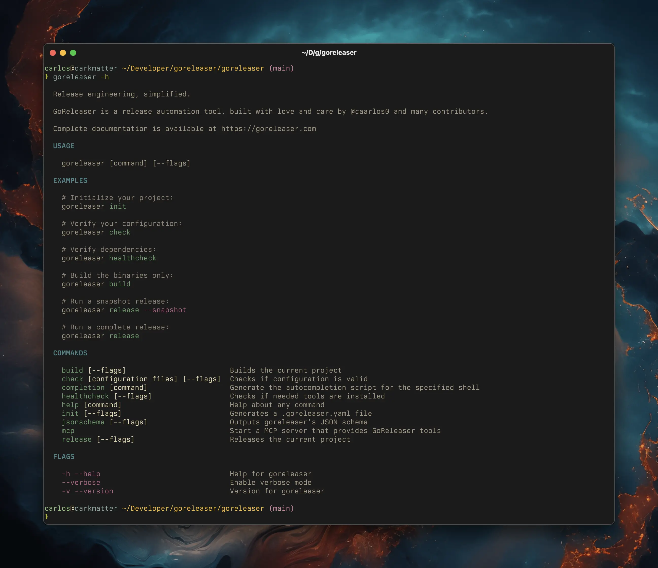 New output of ‘goreleaser –help’